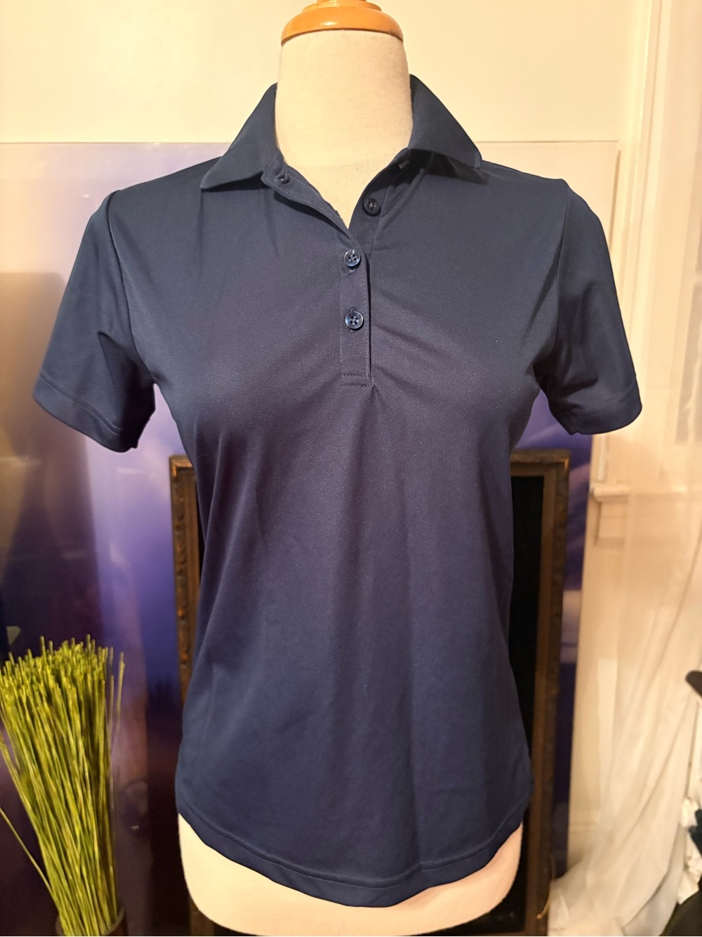 PARAGON Women's Navy Short-Sleeve Button-Down Polo
